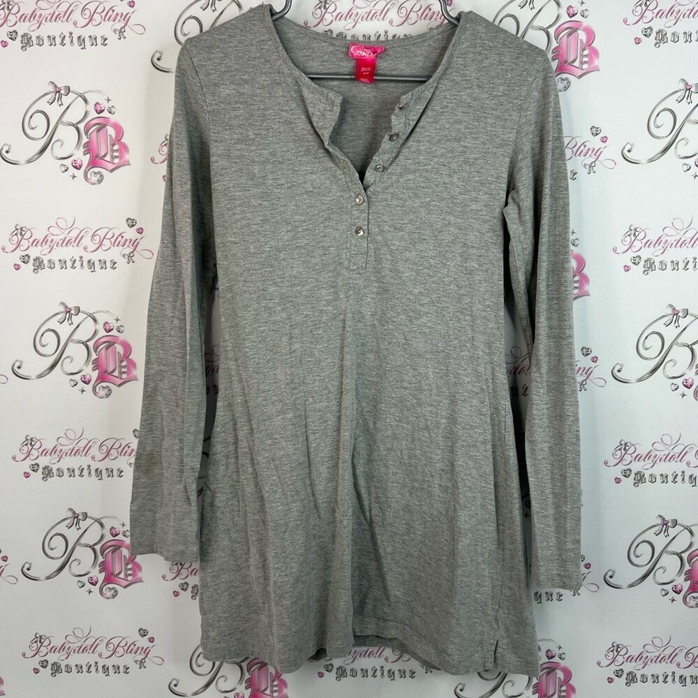 La SENZA mini dress grey buttons Heather Gray Long Sleeve Tunic or dress